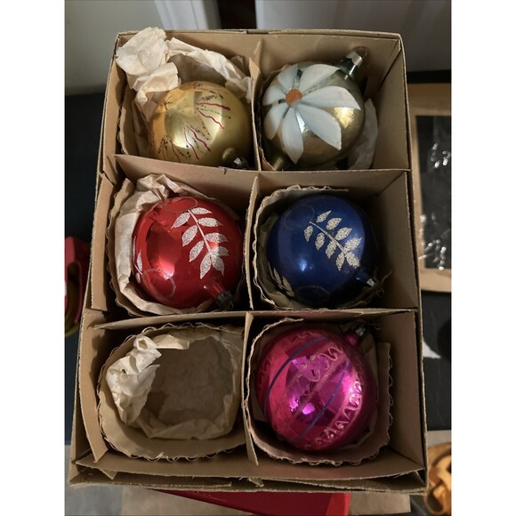 Shiny Brite And Fantasia Brand Other - Vintage Christmas Ornaments Mica Glass Fantasia Poland USA Shiny Brite Lot (5)
